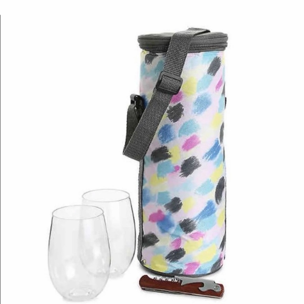 DSW Colorful Wine Tote with Two Glasses and Wine Opener